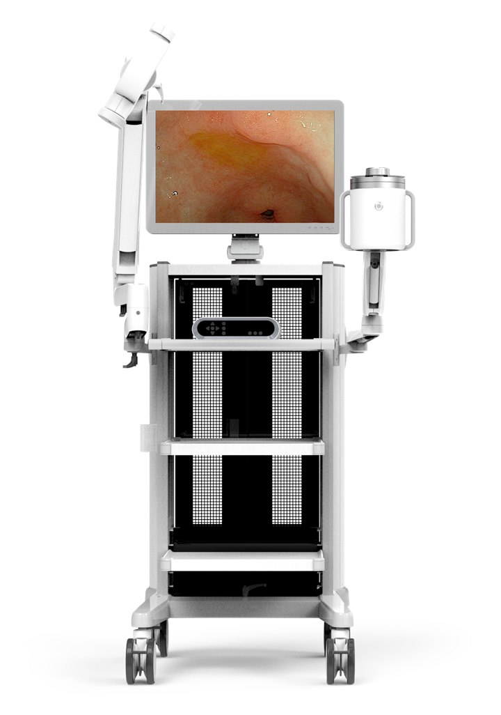 AICAM system equipment cart with display and magnetic control components.